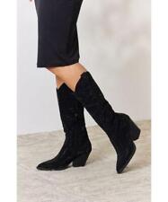 Rhinestone Knee High Cowboy Boots| Mid Heel Cowgirl Boots| Black Rhinestone Boot