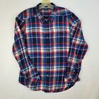 Kavu Blue Red Plaid Flannel Button Front Long Sleeve Cotton Size Large Shirt