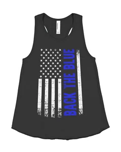 Back the Blue American Flag Girls Racerback Tank Top Blue Line Police - Picture 1 of 3