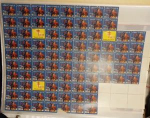 1937 WX88 Bell Ringer Sheet of 87 US Christmas Seals/Stamps MNH Fair Shape VTG - Picture 1 of 1