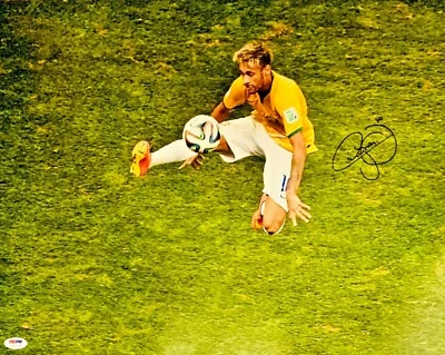Neymar Jr. Autographed 16x20 Photo Brazil Jump Signed PSA DNA LOA - Image 1 of 2