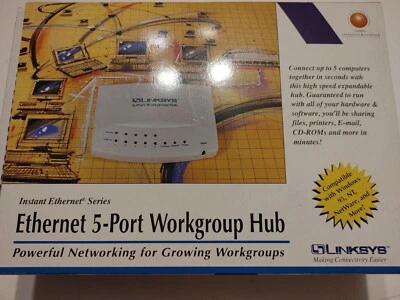 Vintage 1990s Linksys Ethernet 5 Port Workgroup Hub, New Old Stock, T4 - Image 1 of 2
