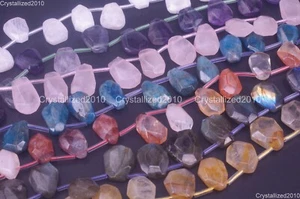 Top Drilled Natural Gemstones Faceted Flat Tear Drop Healing Loose Beads 15.5" - Picture 1 of 21