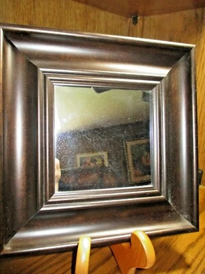 Accent Wall Mirror Entry-Way Home Decor Walnut-Color Resin 9.75" Square       E7 - Image 1 of 4