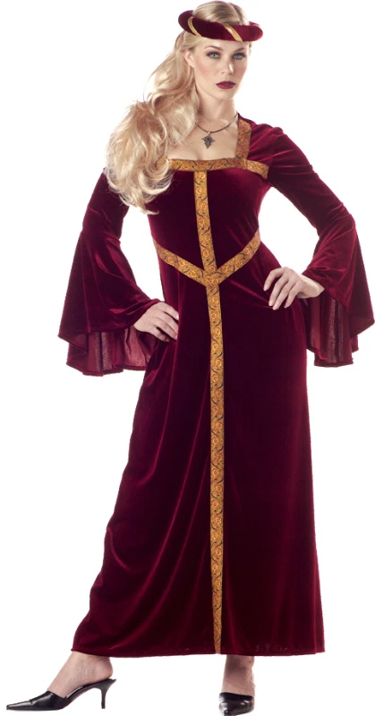 Renaissance Lady 2 Piece Long Velour Gown With Brocade Trim & Circle Headpiece - Image 1 of 1