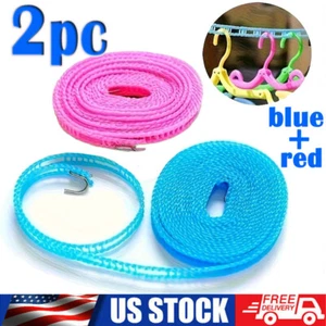2 Pack Clothes Line Windproof Clothes Line with Hooks Portable Clothesline Tr... - Picture 1 of 12