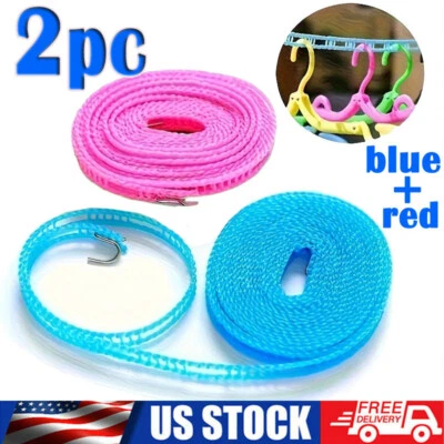 2 Pack Clothes Line Windproof Clothes Line with Hooks Portable Clothesline Tr... - Image 1 of 4