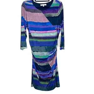Kay Unger New York Striped Dress Size 12 Multicolor 3/4 Sleeve Knee Length NWT - Imagen 1 de 6