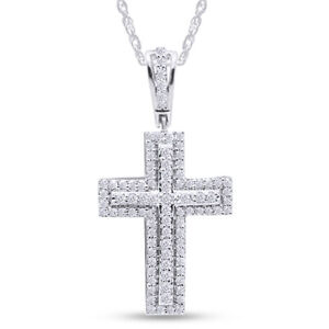 1 CT Natural Diamond Mens Cross Pendant Necklace 18" 14K Gold Plated Sterling
