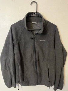 Columbia Mens Fleece Jacket Size Large Gray Logo Pockets Mock Neck Full Zip - Picture 1 of 6