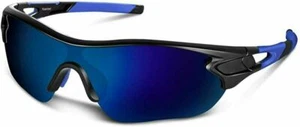 Polarised Sports Sunglasses for Men Women BLACK - BLUE - Picture 1 of 4
