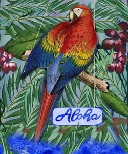 Aloha Swinging Parrot Tropical Flowers Scene Art Nautical Wall Print - Picture 1 of 8