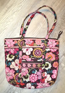 Vera Bradley Shoulder Bag Brown Pink Floral Pattern - Picture 1 of 8
