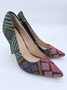 Liliana Shoes Heels Women Size 9 Geometric Fabric Tapestry Preowned - Picture 1 of 6