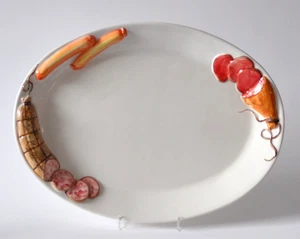 CERÁMICA BASSANO PLACA OVALADA 44 cm JAMÓN SALAMI relieve ARTÍCULO MEDITERRÁNEO - Imagen 1 de 3