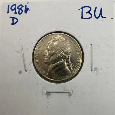 1986-D Jefferson Nickel BU (Brilliant Uncirculated) Denver Mint - Image 1 of 3