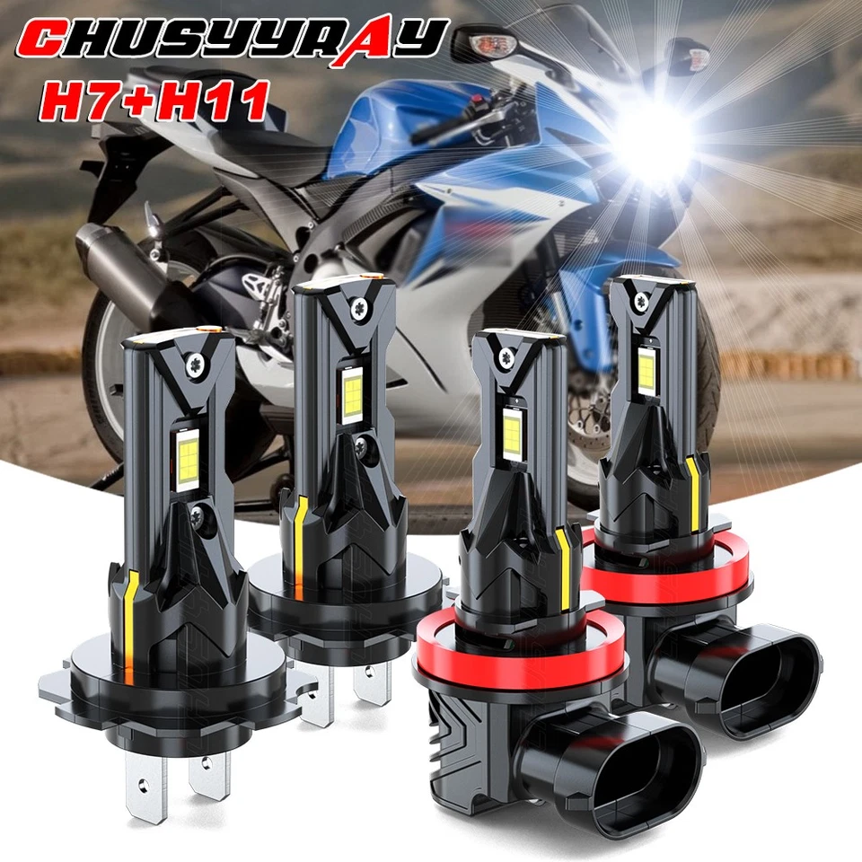 Kit combinado de 4 bombillas de faros LED H7 + H11 para Suzuki GSXR600 GSXR750 2006 2007 Foto 1 de 4