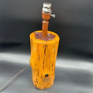 Vintage Wooden Log Lamp Handcrafted Rustic Lodge Cabin Natural Finish Heavy - Picture 1 of 14