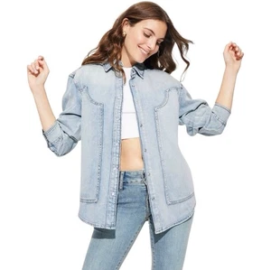 Wild Fable Shacket LS Shirt Damen Gr. L Light Wash Denim Pearl Snap Western Neu mit Etikett - Bild 1 von 10