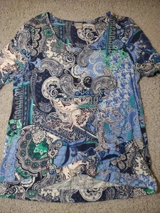 Blusa Chico's Paisley Talla 2 Multicolor Artística Manga Corta Algodón Rayón - Imagen 1 de 15