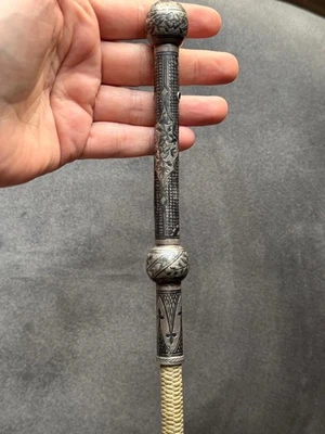 Rara antica frusta ottomana - frusta in argento ricamata Niello fatta a mano - Immagine 1 di 4