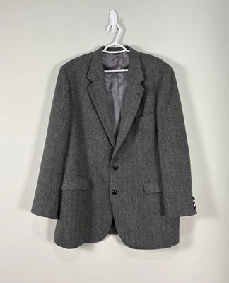 Joe Namath Signature Blazer Jacket 46L Tall Gray Black Herringbone Tweed Sport - Image 1 of 4