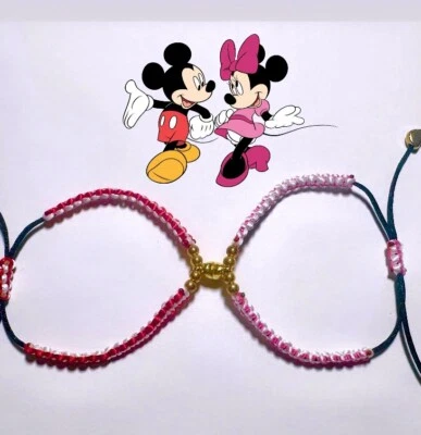 Mickey And Minnie Mouse Disney Magnetic Heart Bracelet Love Matching Magnet Pink - Image 1 of 4