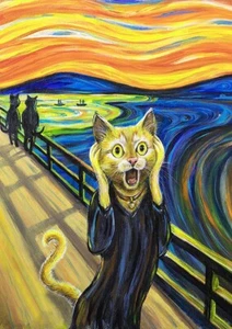 Funny The Scream Cat Christmas for Cat Lover Art Poster, Wall Art, Ready To Hang - Picture 1 of 1