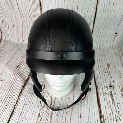 Casco de moto Vega unisex talla M fibra de vidrio cuero negro envuelto con visera Foto 1 de 4