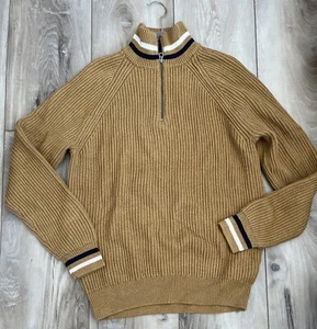 J. Crew Men’s Ribbed 1/4 Zip Knit Sweater Camel Size Large NEW - Picture 1 of 9