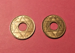 1928 and 1936 British West Africa 1/10 Penny Coins - KING GEORGE V - AU55/UNC - Picture 1 of 2