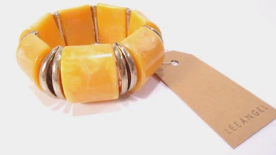 Lee Angel Women's Marble Resin Cube Gold Spacer Bracelet NWT 187 Orange - Image 1 of 4