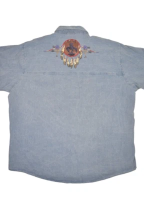 Vintage Habitat Shirt Mens XL Indian Denim Button Up Long Sleeve Feathers USA - Image 1 of 4
