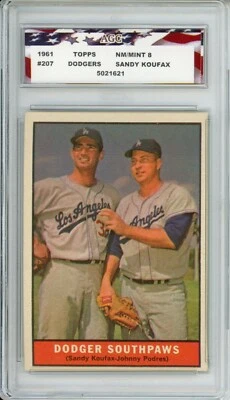 1961 Topps #207 Dodger Southpaws Sandy Koufax-Johnny Podres AGC 8 Nm/Mint - Image 1 of 2