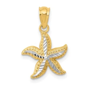 14k Yellow Gold with White Rhodium Diamond-cut Starfish Pendant Gift for Her - Picture 1 of 6