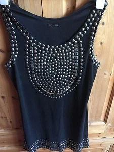 LADIES TOP COTTON CLUB SIZE 12 WITH BLACK LINED METALLIC BEADS - Picture 1 of 2