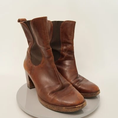 Botas de Cuero Robert Clergerie Para Mujer 7.5 Marrón Tacón Bloque Pull On Moto Western Foto 1 de 4