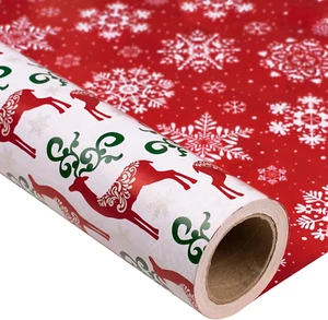Christmas Reversible Wrapping Paper - Mini Roll - 17 Inch X 32.8 Feet- Red Green - Picture 1 of 12