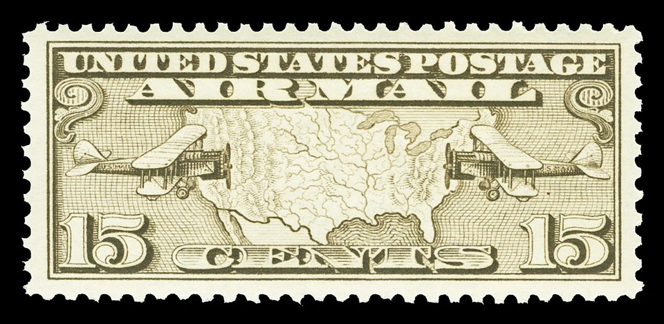 Scott C8 1927 15c Olive Brown Map Airmail Issue Mint VF OG NH Cat $4.75 - Image 1 of 1