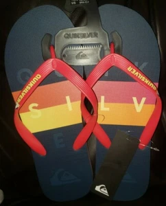 QuikSilver Molokai Word Block Mens Flip Flops Size 12 NWT MultiColor - Picture 1 of 2