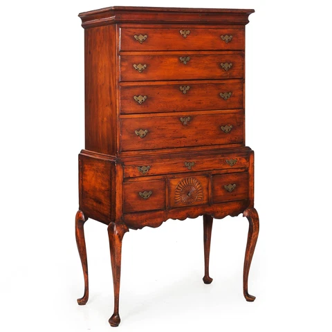 Queen Anne Carved Sycamore Flat-Top Highboy, New England States, circa 1760 Cover
