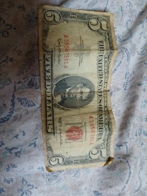 Редкая красная печать 5 долларов банкнота серии 1963 - Изображение 1 из 3