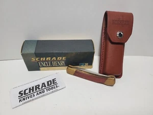 Schrade Uncle Henry Wood Knife LB5 Set Single Blade Lock Back Folder & Sheath - Picture 1 of 8