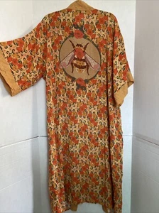 Henelle Venice Beach Duster Robe QUEEN BEE Orange Floral Open Front Kimono - Picture 1 of 4