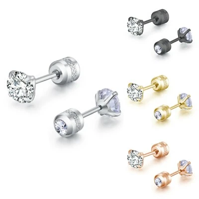 1 oder 3 Paar Ohrstecker Schraubverschluss Zirkonia Edelstahl Unisex Ohrringe - Bild 1 von 4