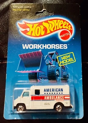 🏁 Hot Wheels Vintage 1988 Workhorses Ambulance - Blue Card - New Models 🏁 - Image 1 of 3