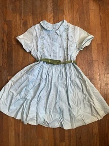 VTG Handmade Girl’s Prairie Dress Frilly Ruffles 1970’s Boho Blue Sz L 8-9 Yrs - Picture 1 of 10