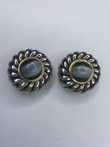 Silver Gold Tone Clip On Earrings 1" Statement Oval Button Vintage 80's - Picture 1 of 6