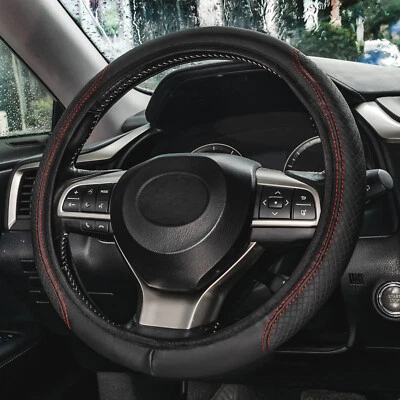 Car Accessories Steering Wheel Cover Black Leather Anti Slip 15''/38cm Universal - Image 1 of 4