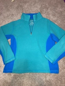 Girls LL Bean green two tone  fleece 1/4 zip long sleeve pullover shirt size 8  - Picture 1 of 5